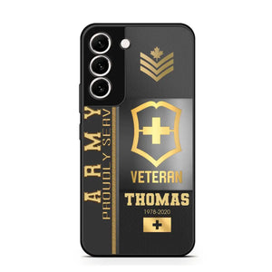 Personalized Army Proudly Served Swiss Veteran Gold Rank Camo Phonecase Printed AHVQ24295