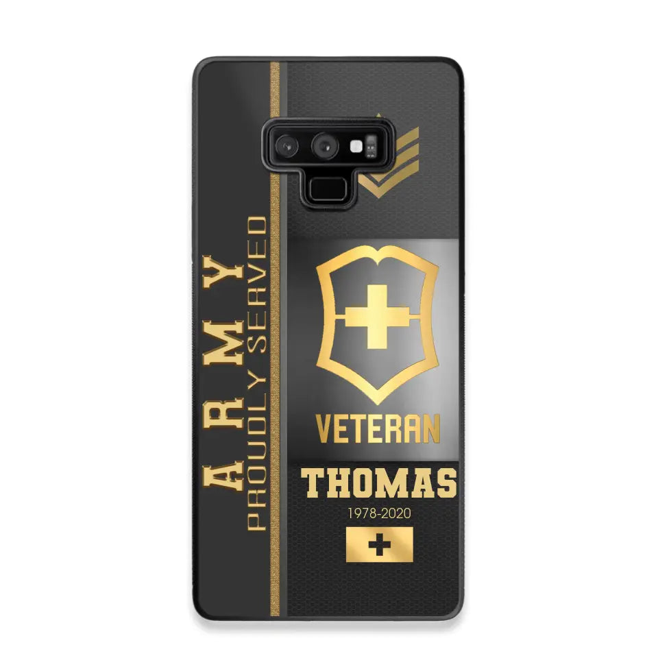 Personalized Army Proudly Served Swiss Veteran Gold Rank Camo Phonecase Printed AHVQ24295