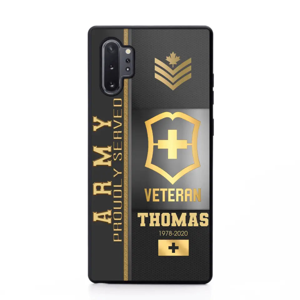 Personalized Army Proudly Served Swiss Veteran Gold Rank Camo Phonecase Printed AHVQ24295