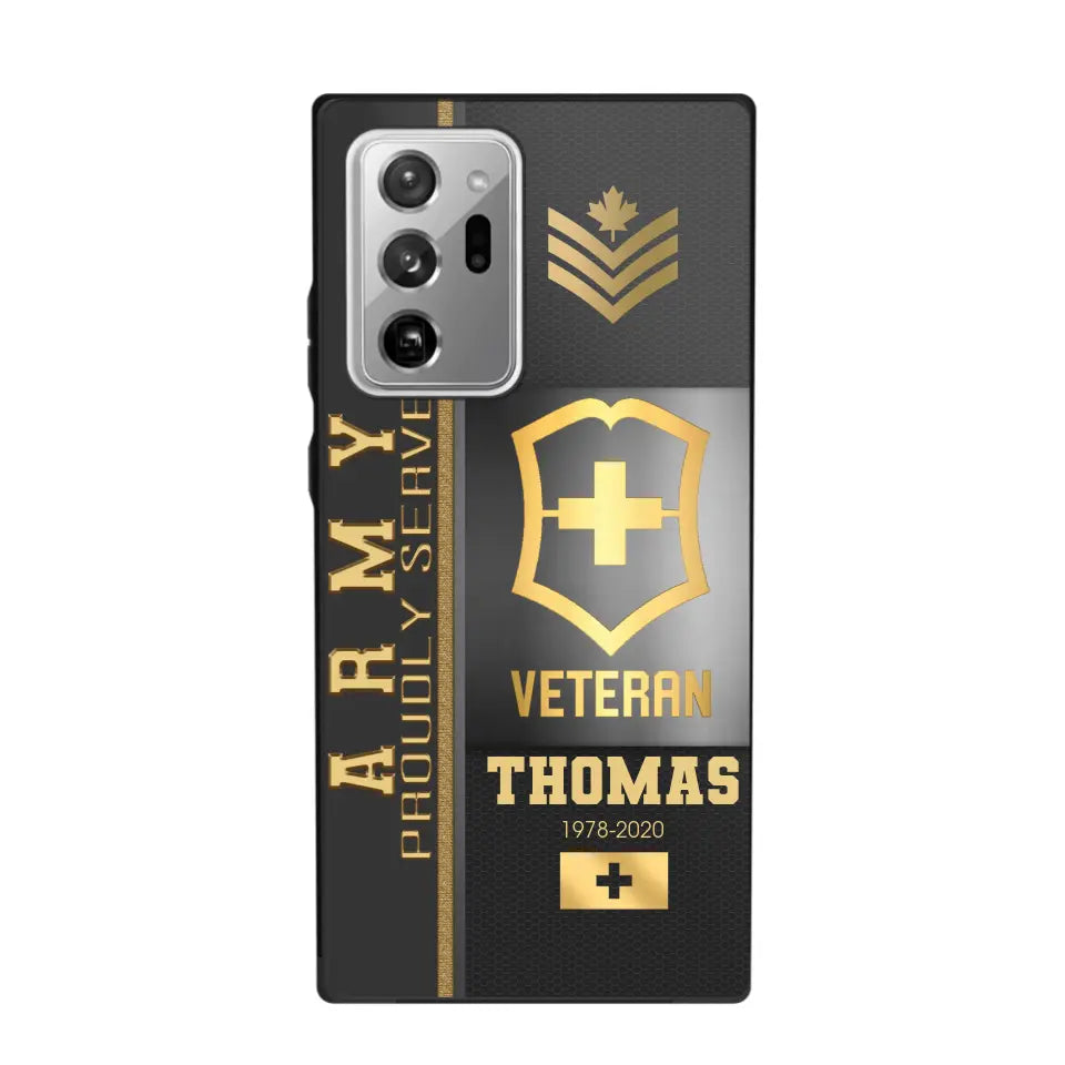 Personalized Army Proudly Served Swiss Veteran Gold Rank Camo Phonecase Printed AHVQ24295