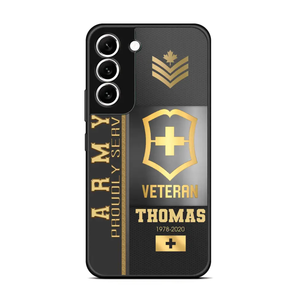 Personalized Army Proudly Served Swiss Veteran Gold Rank Camo Phonecase Printed AHVQ24295