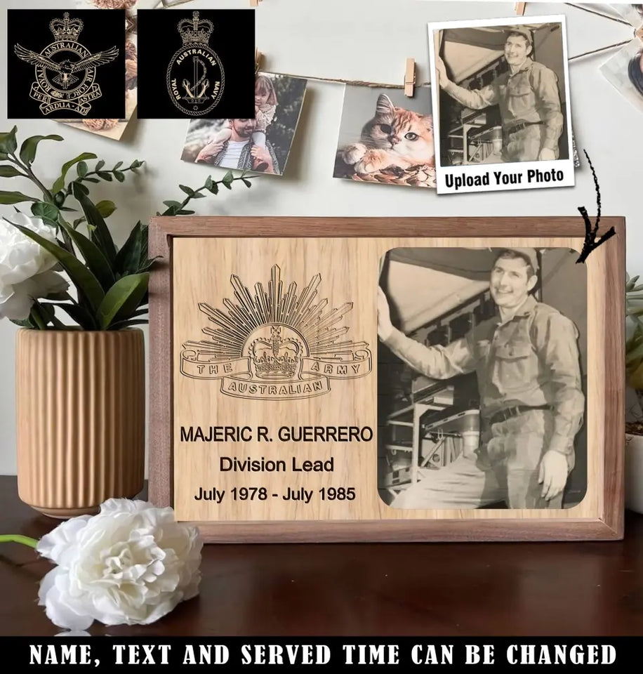 Personalized Upload Your Photo Australian Veteran Army Logo Custom Name & Time Memorial Gift Wooden Frame Printed QTHN24480