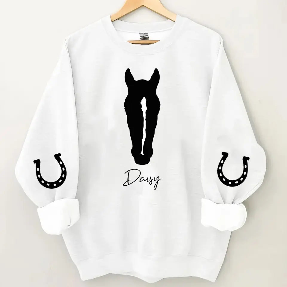 Personalized Upload Your Horse Photo Black-white Cartoon Image Sweatshirt Printed VQ24489