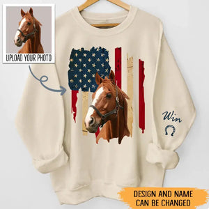 Personalized Upload Your Horse Photo US Flag Sweatshirt Printed HN24533