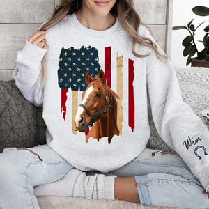 Personalized Upload Your Horse Photo US Flag Sweatshirt Printed HN24533