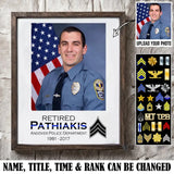 Personalized Upload Your Photo US Police Retired Custom Rank Name & Department Poster Printed LVA24554