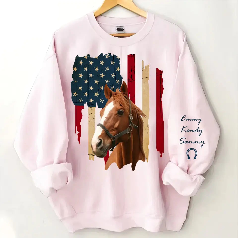 Personalized Upload Your Horse Photo US Flag Sweatshirt Printed HN24533