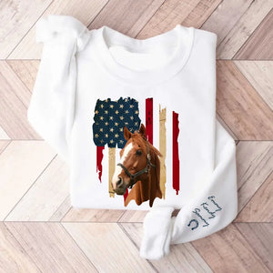 Personalized Upload Your Horse Photo US Flag Sweatshirt Printed HN24533