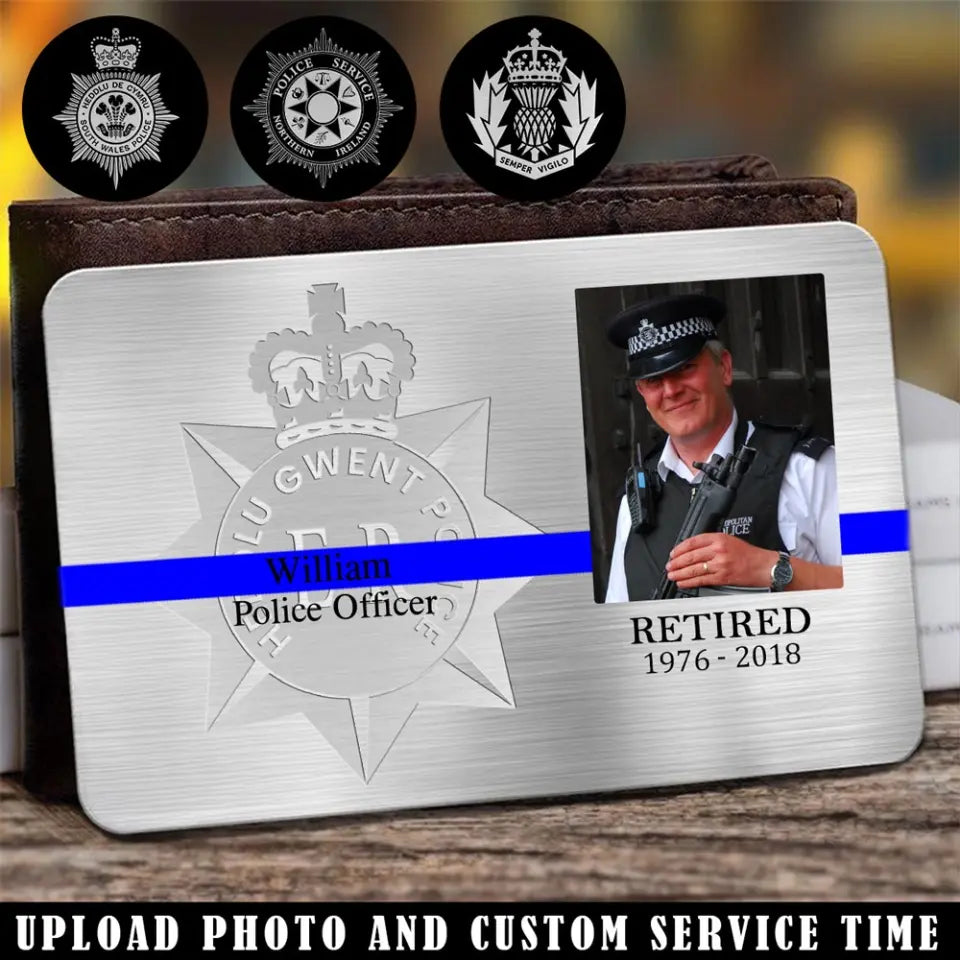 Personalized Upload Your Photo UK Police Logo Custom Name & Time Aluminum Wallet Card Printed QTHN24619