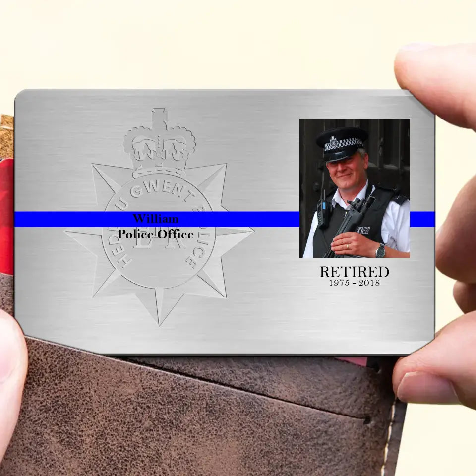 Personalized Upload Your Photo UK Police Logo Custom Name & Time Aluminum Wallet Card Printed QTHN24619