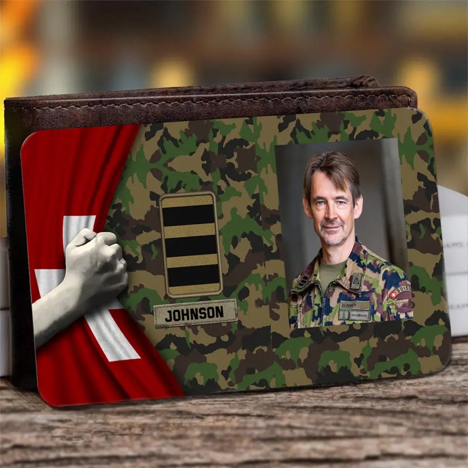 Personalized Upload Your Photo Swiss Veteran Rank Camo Custom Name Aluminum Wallet Card Printed VQ24610