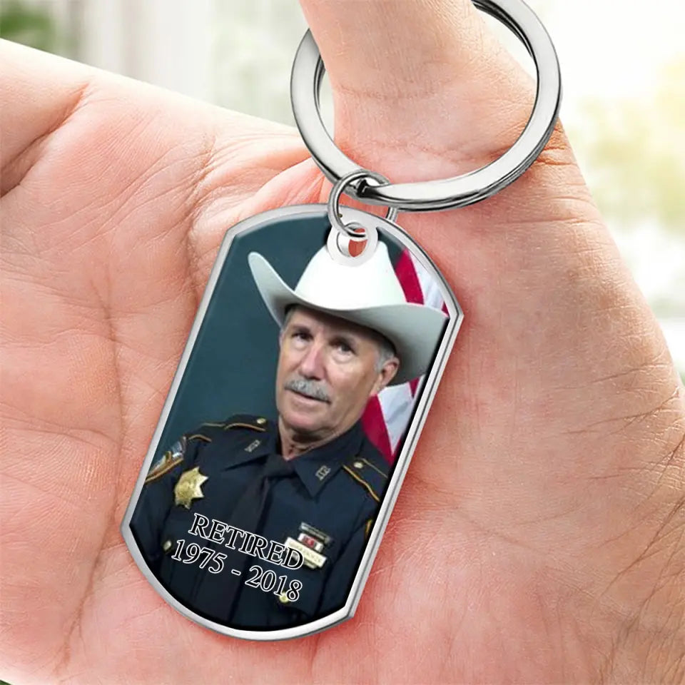 Personalized Upload Your Photo Retired US Police Custom Name & Time Keychain Printed QTVQ24669