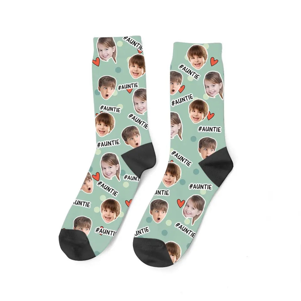 Personalized Upload Your Kid Photo Auntie Heart with Kid Image 3D Socks Printed HN24672