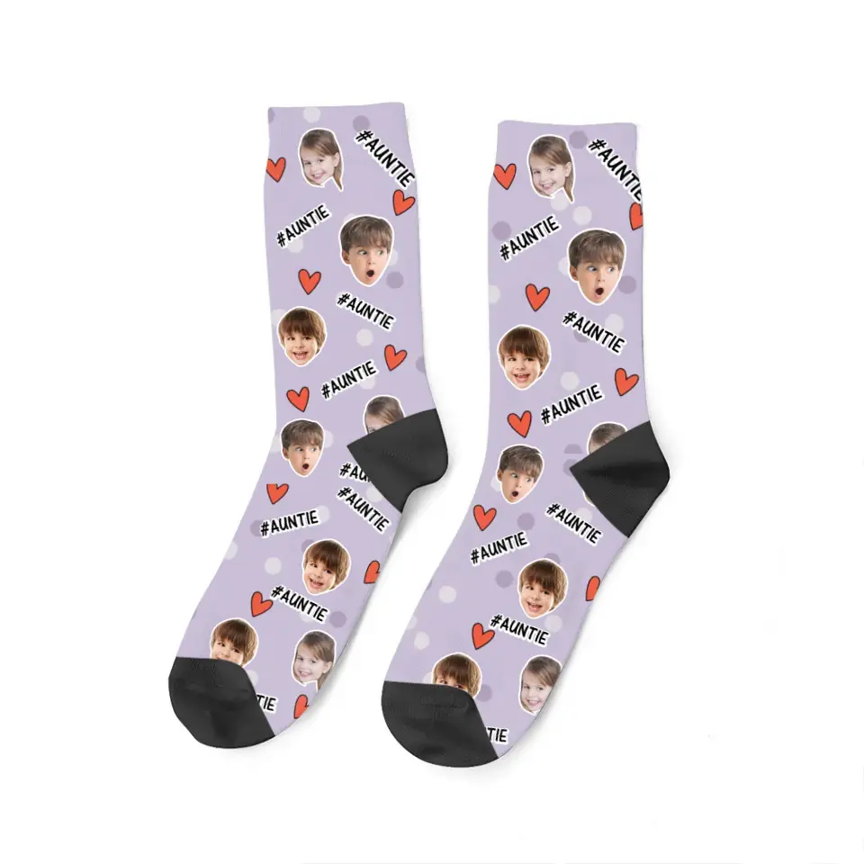 Personalized Upload Your Kid Photo Auntie Heart with Kid Image 3D Socks Printed HN24672