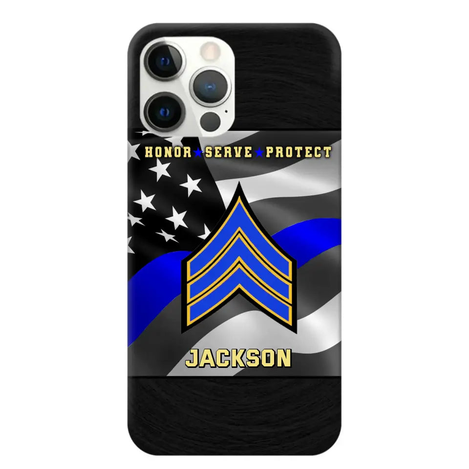 Personalized Honor Serve Protect US Police Branch Rank Camo Custom Name Phonecase Printed KVH24724