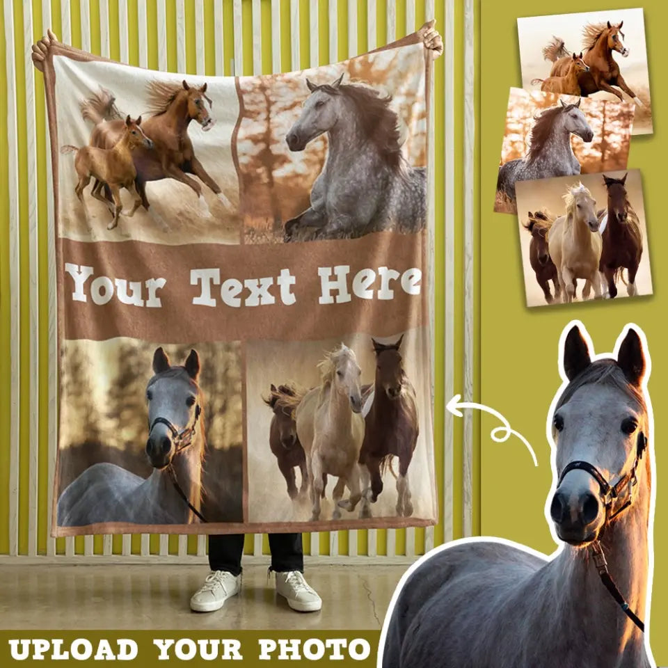 Personalized Upload Your Horse Horse Lovers Gift Fleece or Sherpa Blanket Printed HN24780