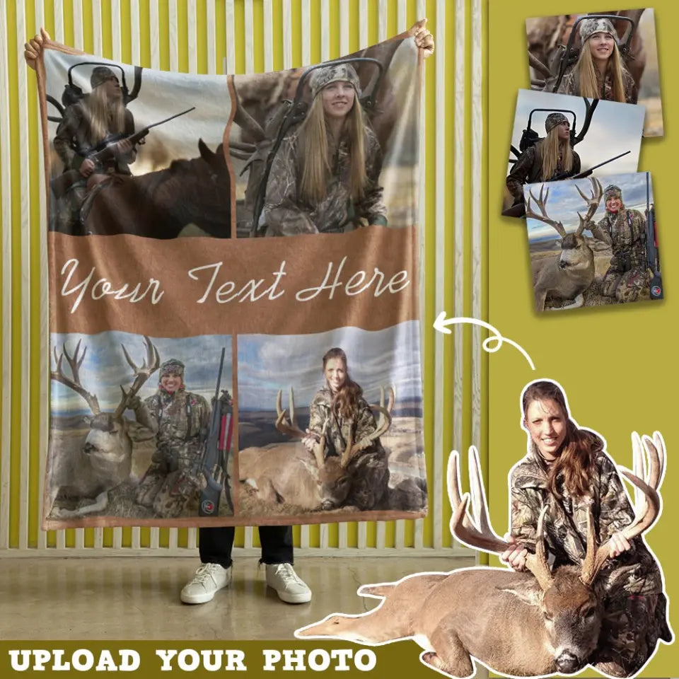 Personalized Upload Your Deer Hunting Photo Sherpa or Fleece Blanket Printed HN24819