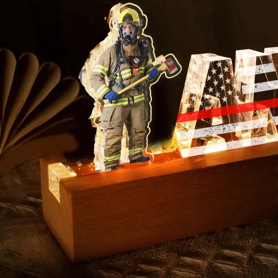 Personalized Upload Your Firefighter Photo & Custom Name LED Lamp Night Light Printed VQ24851