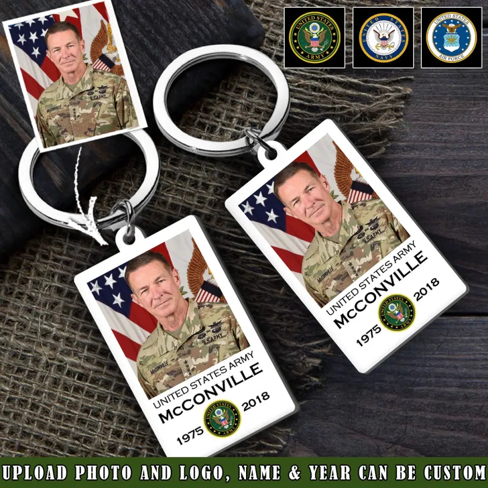 Personalized Upload Your Photo US Veteran Custom Name & Served Time Acrylic Keychain Printed VQ24864