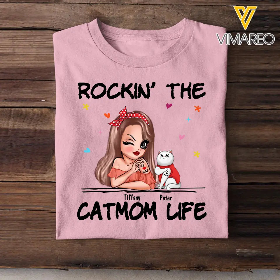 Personalized Rockin' The Catmom Life Cat Lovers Gift T-shirt Printed HN24877