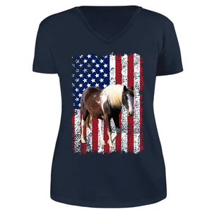 Personalized Upload Your Horse Photo US Flag V-neck T-shirt Printed HN24891