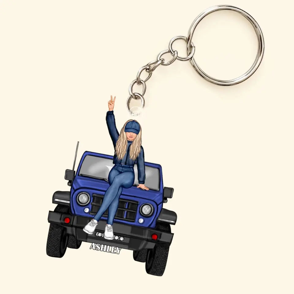 Personalized Jeep Girl Custom Name Acrylic Keychain Printed VQ24940