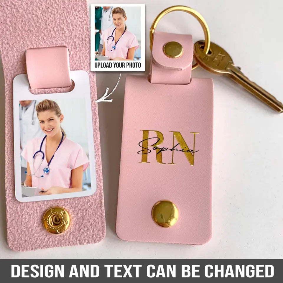 Personalized Upload Your Photo Nurse Job Title Custom Name Gift For Nurse Leather Keychain Printed HN24943