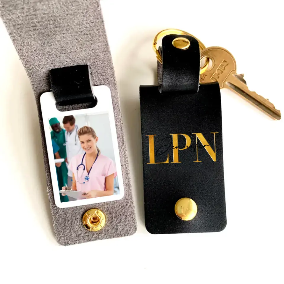 Personalized Upload Your Photo Nurse Job Title Custom Name Gift For Nurse Leather Keychain Printed HN24943