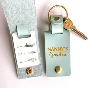 Personalized Flowers & Kid Names Nanny's Garden Leather Keychain Printed HN24947