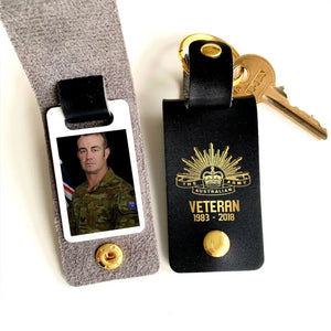 Personalized Upload Your Australian Veteran Photo Australian Army Logo Custom Name & Time Leather Keychain Printed VQ24948