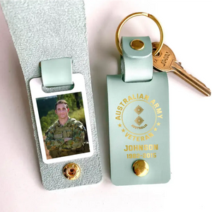 Personalized Upload Your Australian Veteran Photo Australian Army Custom Rank & Name Leather Keychain Printed KVH24944