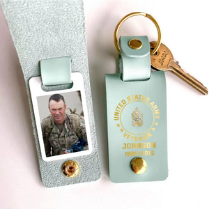 Personalized Upload Your US Veteran Photo US Army Custom Rank & Name Leather Keychain Printed KVH24944