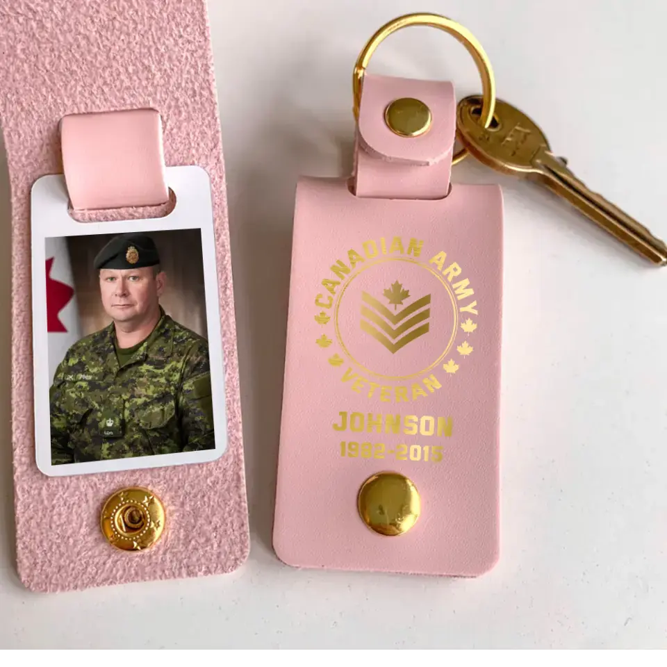 Personalized Upload Your Canadian Veteran Photo Canadian Army Custom Rank & Name Leather Keychain Printed KVH24944