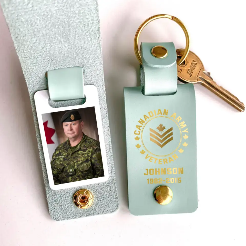 Personalized Upload Your Canadian Veteran Photo Canadian Army Custom Rank & Name Leather Keychain Printed KVH24944