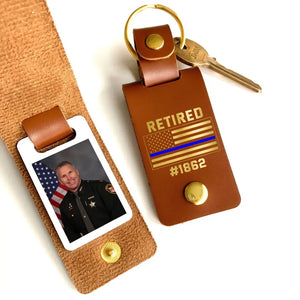 Personalized Upload Your Photo Retired US Police Custom ID Leather Keychain Printed KVH24950