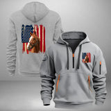 Personalized Upload Your Horse Photo US Flag Horse Lovers Gift Quarter Zip Hoodie 2D Printed HN241014