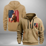 Personalized Upload Your Horse Photo US Flag Horse Lovers Gift Quarter Zip Hoodie 2D Printed HN241014