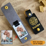 Personalized Upload Your Photo Firefighter Daddy Chirldren Image Leather Keychain Printed KVH241113