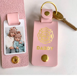 Personalized Upload Your Photo Firefighter Daddy Chirldren Image Leather Keychain Printed KVH241113