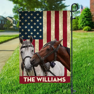 Personalized Upload Your Horse Photo Horse Lovers Gift US Flag Garden Flag Printed KH241138