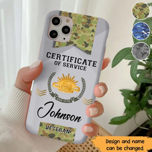 Personalized Australian Veteran Logo Custom Name & Rank Gold Phonecase Printed AHHN241185