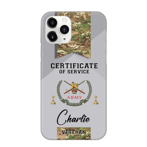 Personalized UK Veteran Logo Custom Name & Rank Gold  Phonecase Printed AHHN241185