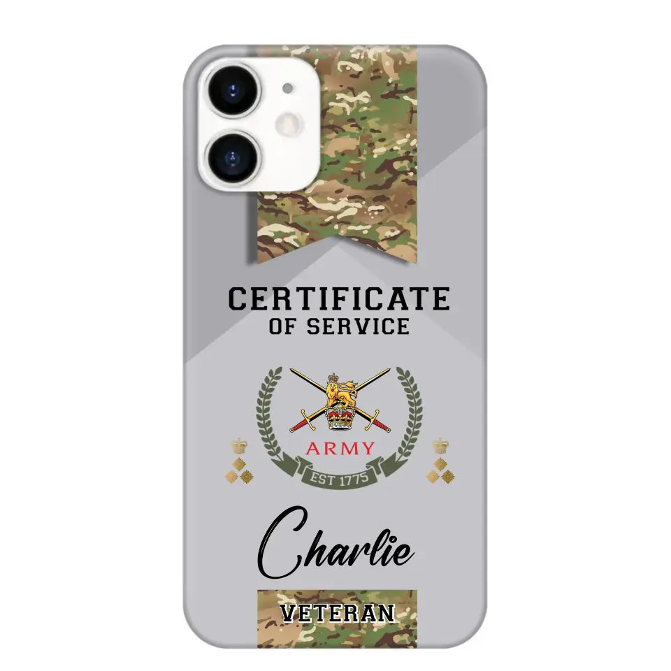 Personalized UK Veteran Logo Custom Name & Rank Gold  Phonecase Printed AHHN241185