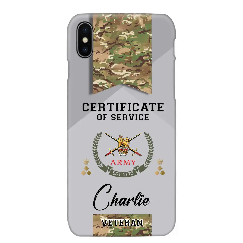 Personalized UK Veteran Logo Custom Name & Rank Gold  Phonecase Printed AHHN241185