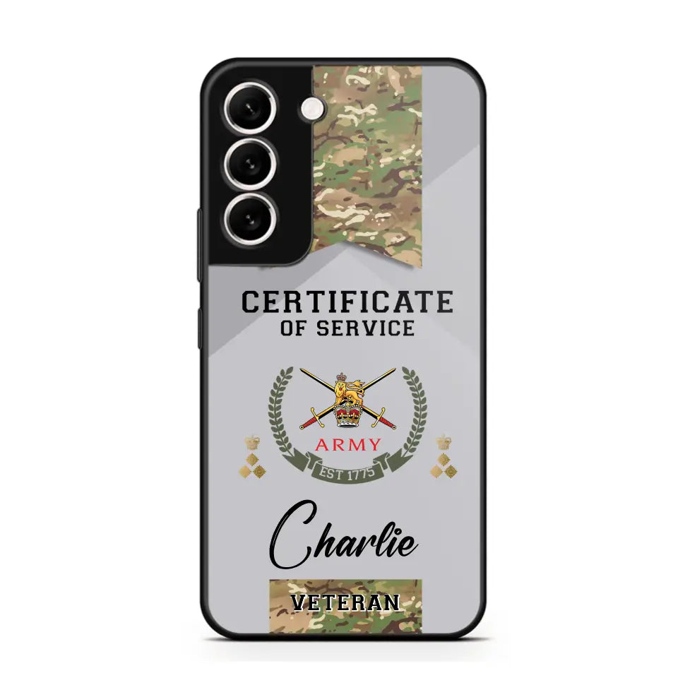 Personalized UK Veteran Logo Custom Name & Rank Gold  Phonecase Printed AHHN241185