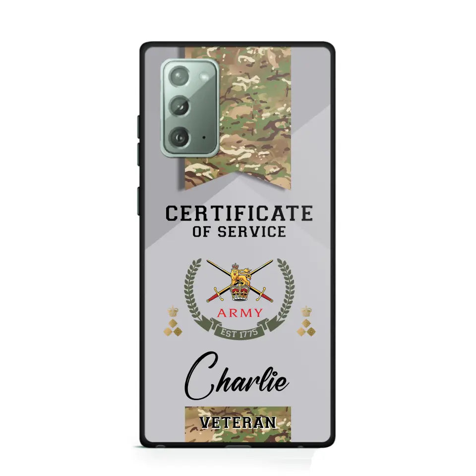 Personalized UK Veteran Logo Custom Name & Rank Gold  Phonecase Printed AHHN241185