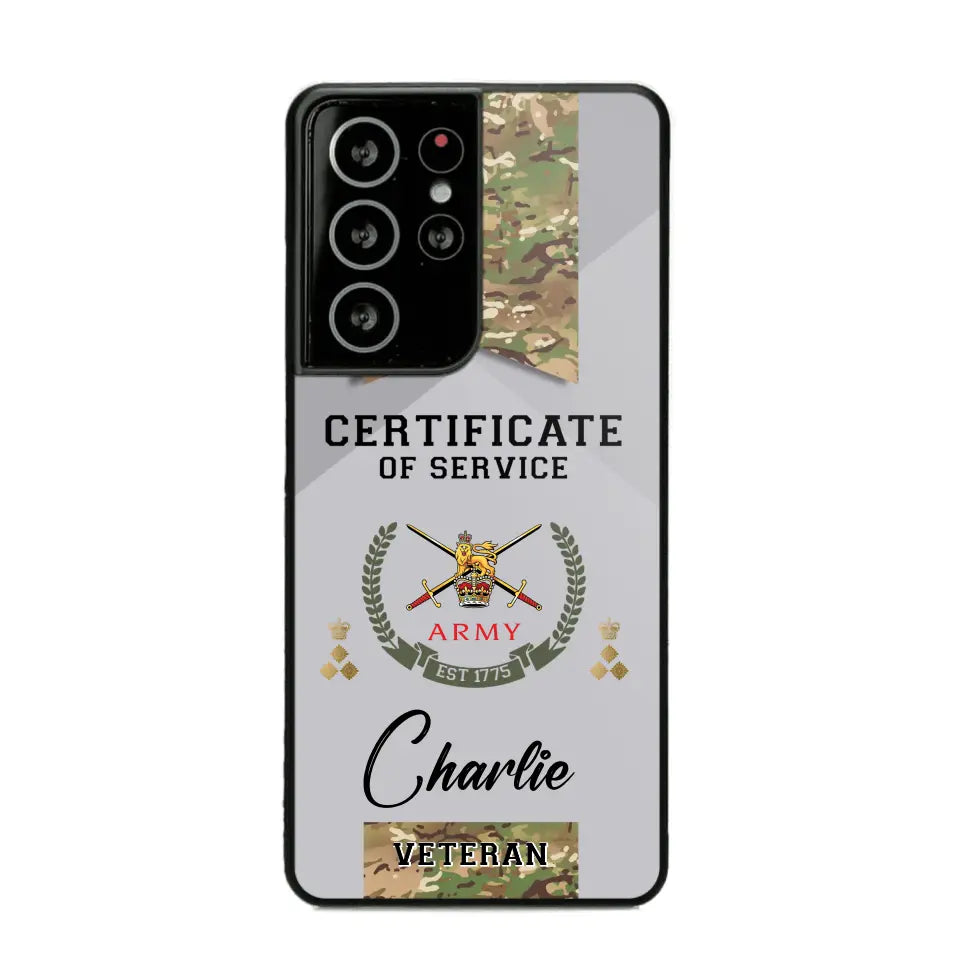 Personalized UK Veteran Logo Custom Name & Rank Gold  Phonecase Printed AHHN241185