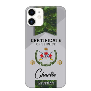 Personalized Canadian Veteran Logo Custom Name & Rank Gold Phonecase Printed AHHN241185