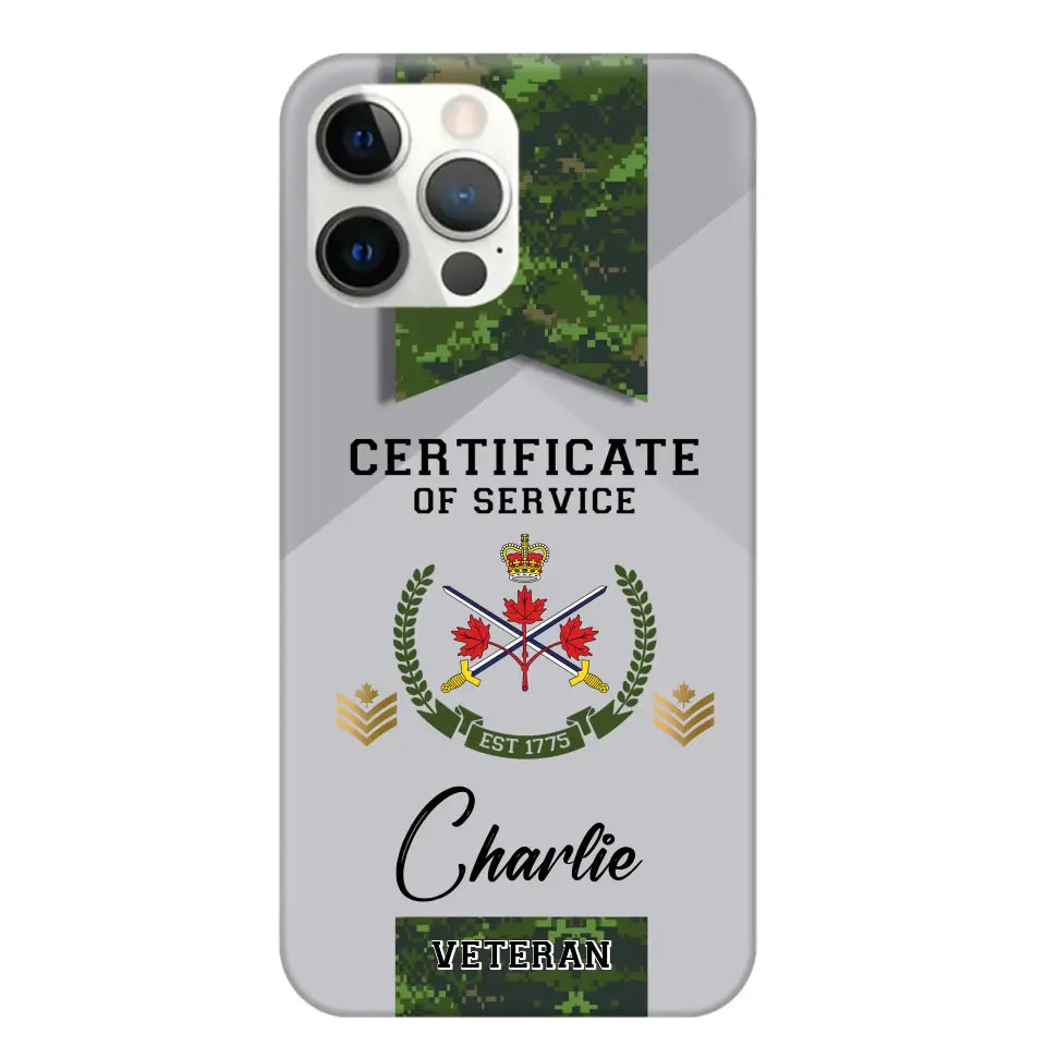 Personalized Canadian Veteran Logo Custom Name & Rank Gold Phonecase Printed AHHN241185