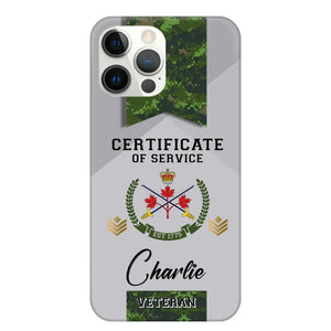 Personalized Canadian Veteran Logo Custom Name & Rank Gold Phonecase Printed AHHN241185